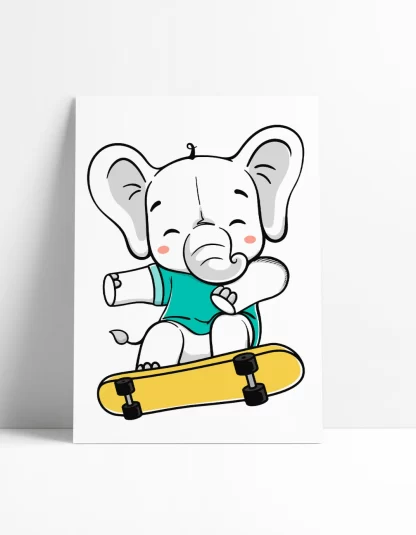 3013g2 Quadro Decorativo Elefantinho de Skate placa decorativa