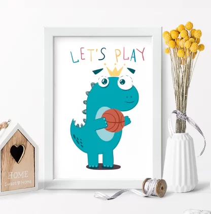 3027g13 Quadro Decorativo Basquetebol Dinossauro Let's Play realista