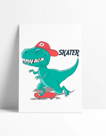 3027g27 Quadro Decorativo Dinossauro em Skate placa decorativa