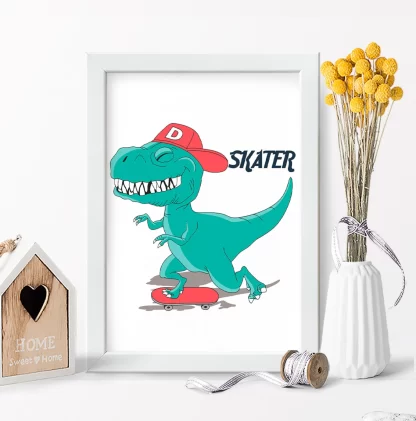 3027g27 Quadro Decorativo Dinossauro em Skate realista