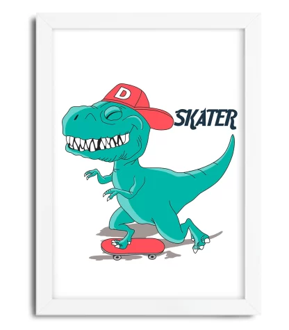 3027g27 quadro decorativo dinossauro skate moldura branca