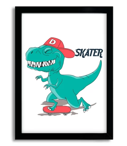 3027g27 quadro decorativo dinossauro skate moldura preta