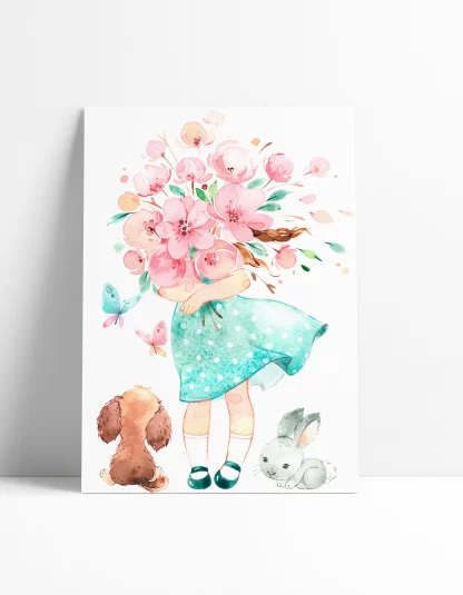 Placa decorativa Infantil Menina aquarela flores SKU: 30aq