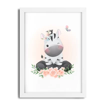 Quadro Decorativo Infantil Zebrinha com Flores e Borboletas SKU: 4633g8