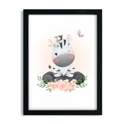 Quadro Decorativo Infantil Zebrinha com Flores e Borboletas SKU: 4633g8