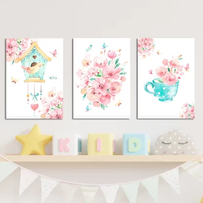 Kit 3 Quadros decorativos Menina Aquarela Flores SKU: Kit05aq