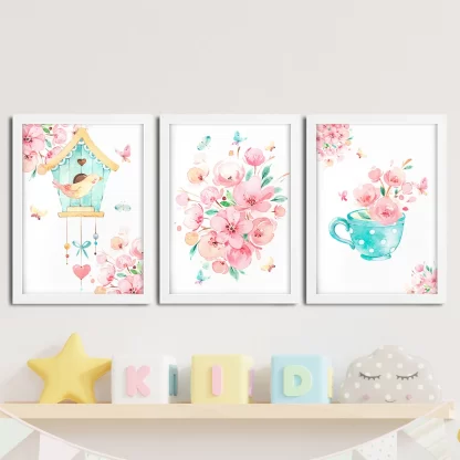 Kit 3 Quadros decorativos Menina Aquarela Flores SKU: Kit05aq