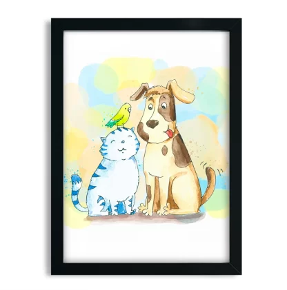 Quadro Decorativo Cachorrinho Gatinho e Passarinho SKU: 1074g