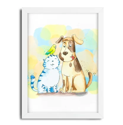 Quadro Decorativo Cachorrinho Gatinho e Passarinho SKU: 1074g