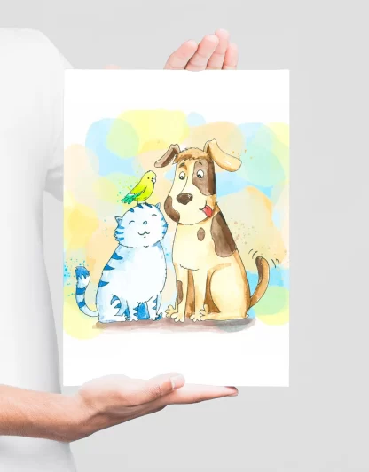 Quadro Decorativo Cachorrinho Gatinho e Passarinho SKU: 1074g