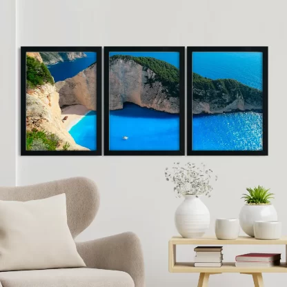 Kit 3 Quadros Decorativos Natureza Paisagem Praia Mar - SKU: 224g36kit