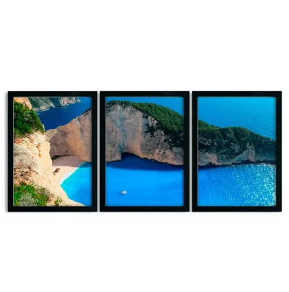 Kit 3 Quadros Decorativos Natureza Paisagem Praia Mar - SKU: 224g36kit