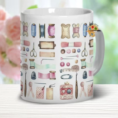 Caneca em Porcelana Costureira Itens de Costura SKU: 113g73c