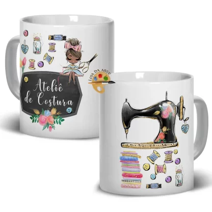 Caneca em Porcelana Costureira Ateliê de costura SKU: 113g75c3