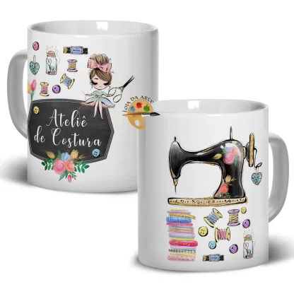 Caneca em Porcelana Costureira Ateliê de costura SKU: 113g75c4