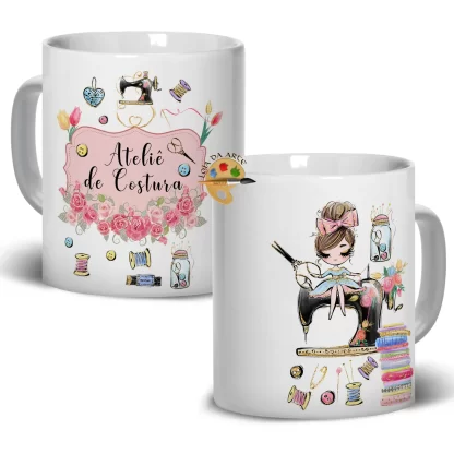 Caneca em Porcelana Costureira Ateliê de costura SKU: 113g75c6