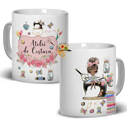 Caneca em Porcelana Costureira Ateliê de costura SKU: 113g75c8