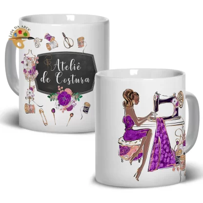 Caneca em Porcelana Costureira Ateliê de costura SKU: 113g76c1