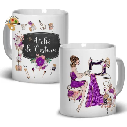 Caneca em Porcelana Costureira Ateliê de costura SKU: 113g76c2