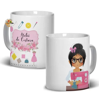 Caneca em Porcelana Costureira Ateliê de costura SKU: 113g77c1