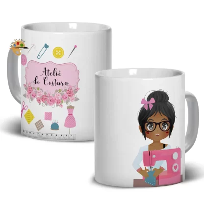 Caneca em Porcelana Costureira Ateliê de costura SKU: 113g77c2