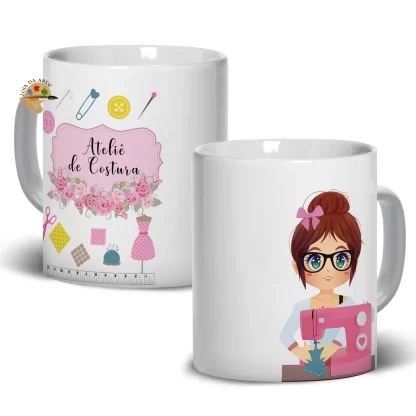 Caneca em Porcelana Costureira Ateliê de costura SKU: 113g77c3