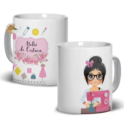 Caneca em Porcelana Costureira Ateliê de costura SKU: 113g77c4