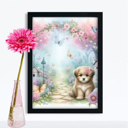 Quadro Cachorrinho em jardim encantado SKU: 117g15c