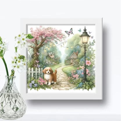 Quadro Cachorrinho em jardim encantado SKU: 117g17c