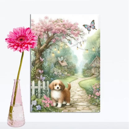 Quadro Cachorrinho em jardim encantado SKU: 117g17c