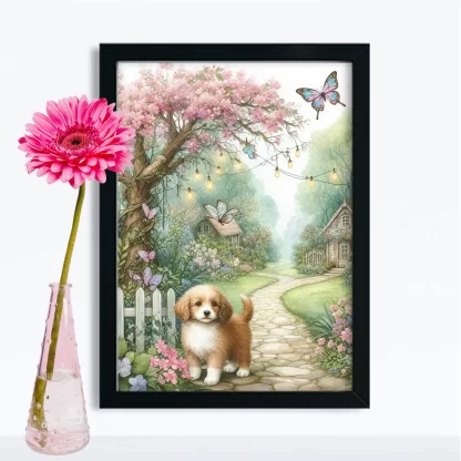 Quadro Cachorrinho em jardim encantado SKU: 117g17c