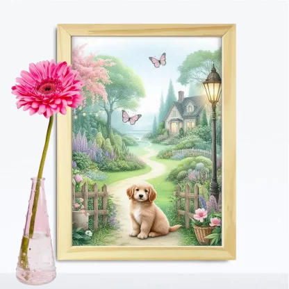 Quadro Cachorrinho em jardim encantado SKU: 117g18c