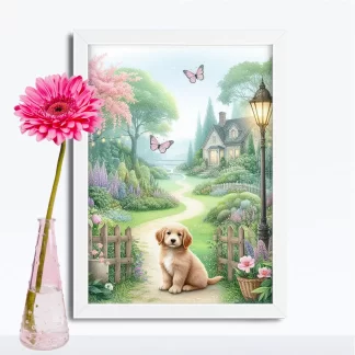 Quadro Cachorrinho em jardim encantado SKU: 117g18c