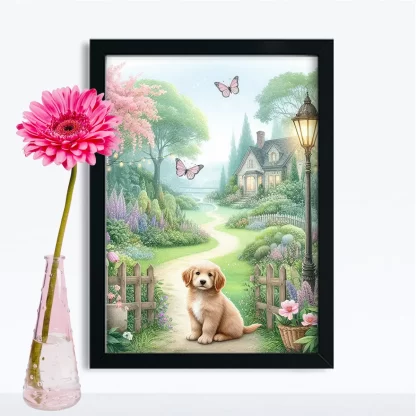 Quadro Cachorrinho em jardim encantado SKU: 117g18c