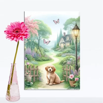 Quadro Cachorrinho em jardim encantado SKU: 117g18c