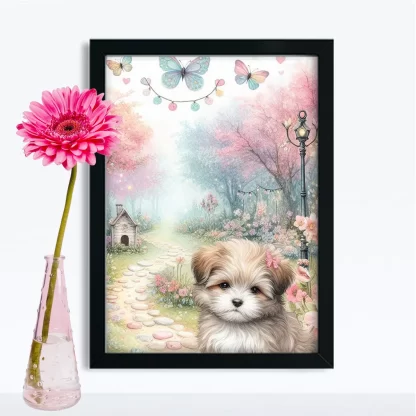 Quadro Decorativo Cachorrinho em jardim encantado SKU: 117g19c