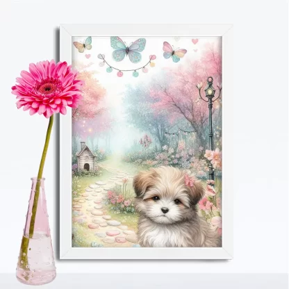 Quadro Decorativo Cachorrinho em jardim encantado SKU: 117g19c