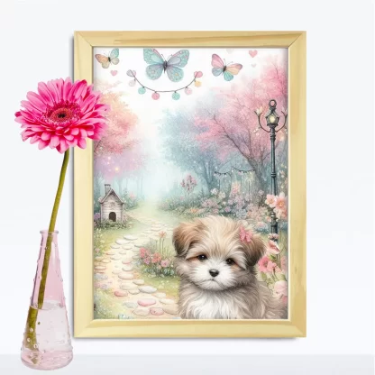 Quadro Decorativo Cachorrinho em jardim encantado SKU: 117g19c