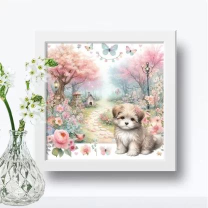 Quadro Decorativo Cachorrinho em jardim encantado SKU: 117g19c