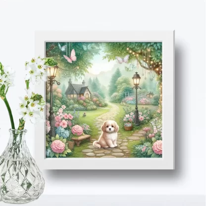 Quadro Cachorrinho em jardim encantado SKU: 117g20c