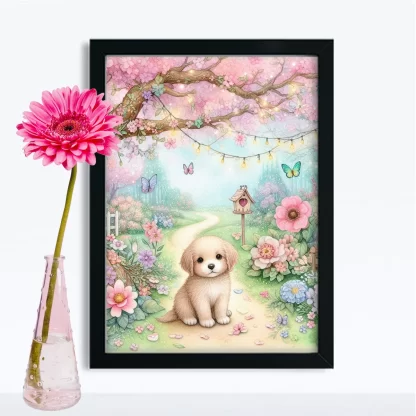 Quadro Decorativo Cachorrinho em jardim encantado SKU: 117g21c