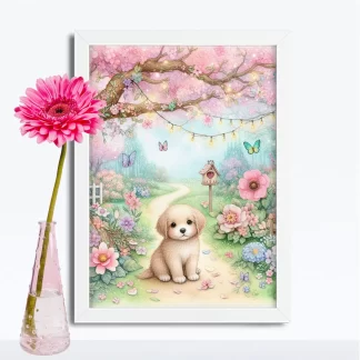 Quadro Decorativo Cachorrinho em jardim encantado SKU: 117g21c