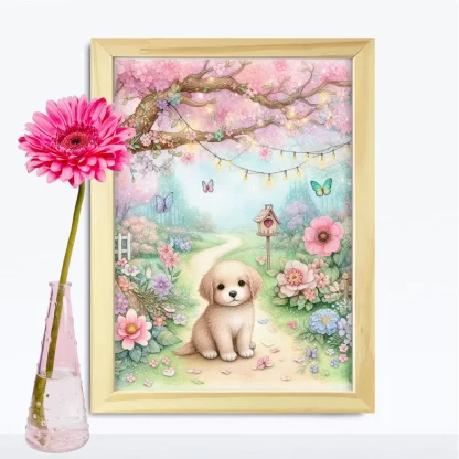 Quadro Decorativo Cachorrinho em jardim encantado SKU: 117g21c