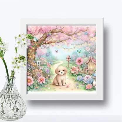 Quadro Decorativo Cachorrinho em jardim encantado SKU: 117g21c