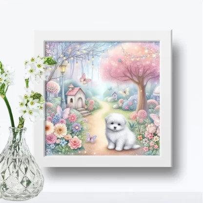 Quadro Decorativo Cachorrinho em jardim encantado SKU: 117g22c