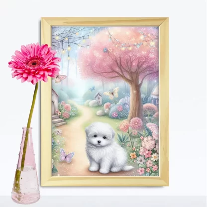 Quadro Decorativo Cachorrinho em jardim encantado SKU: 117g22c