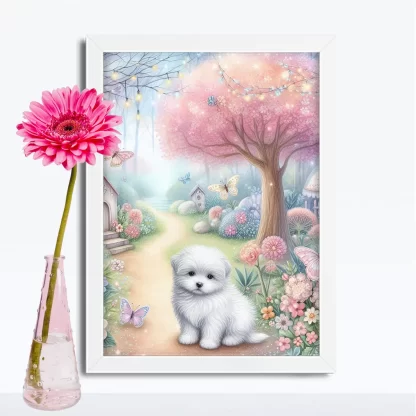 Quadro Decorativo Cachorrinho em jardim encantado SKU: 117g22c