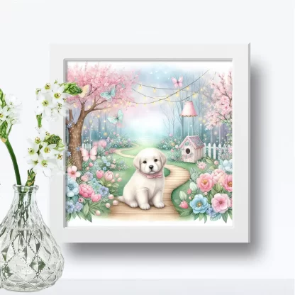 Quadro Decorativo Cachorrinho em jardim encantado SKU: 117g23c