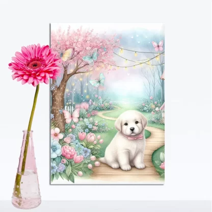 Quadro Decorativo Cachorrinho em jardim encantado SKU: 117g23c