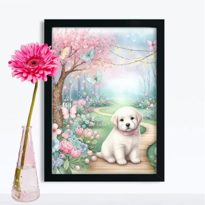 Quadro Decorativo Cachorrinho em jardim encantado SKU: 117g23c